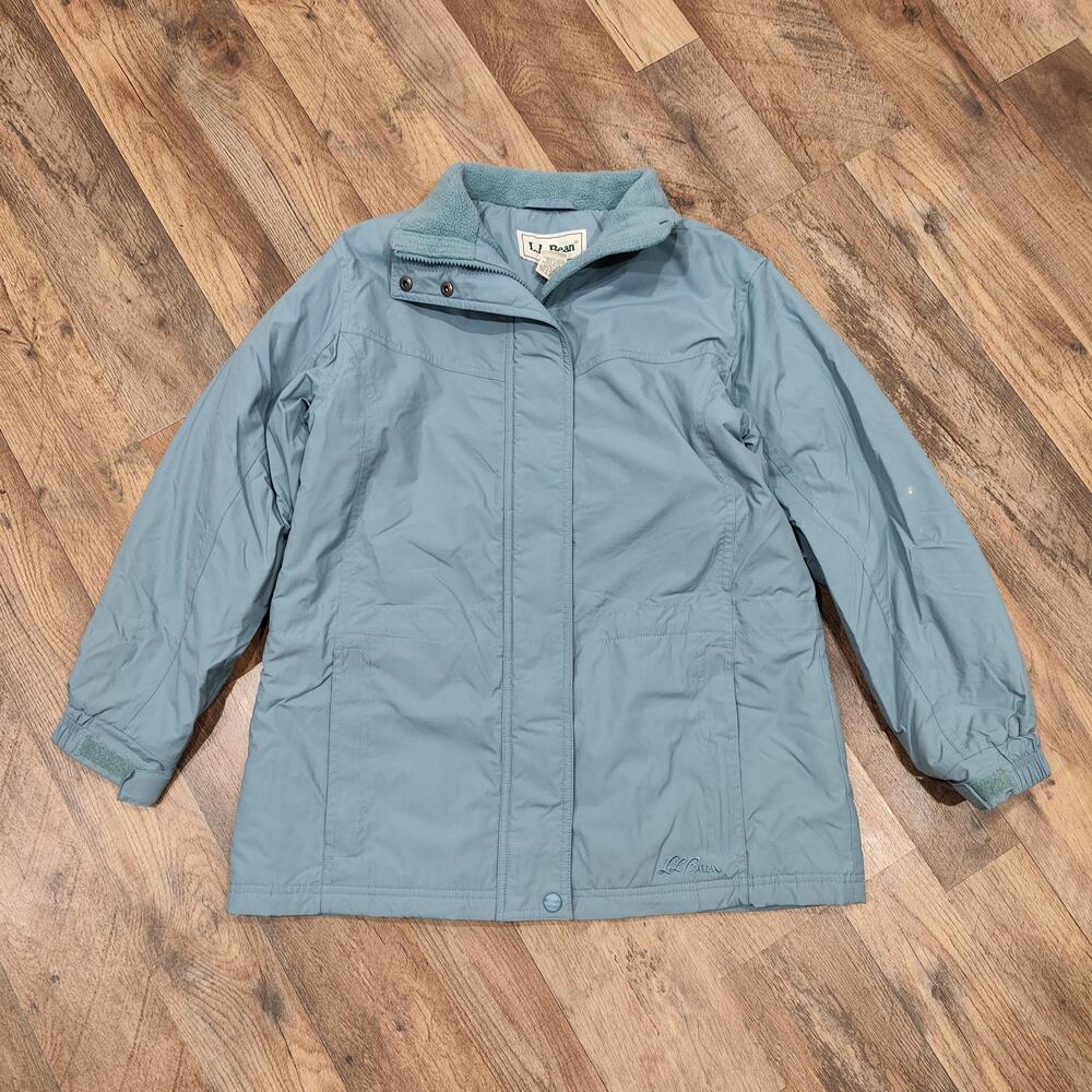 L.L. Bean Jacket Womens Petite XS Blue Full Zip Fleece Lined Insulated Nylon